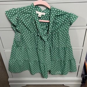 Polka dots green & white blouse
